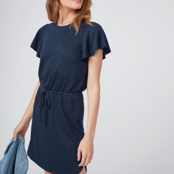 Paige Brielle Tee Shirt Dress Navy Blue XS Drawstring Waist Flutter Sleeve - Picture 2 of 16